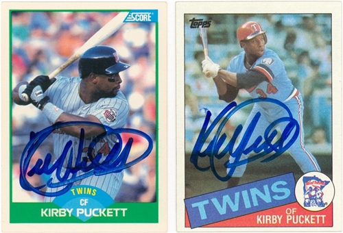 1985 and 1989 Topps and Score Kirby Puckett Signed Cards Pair (2 Different) - Beckett